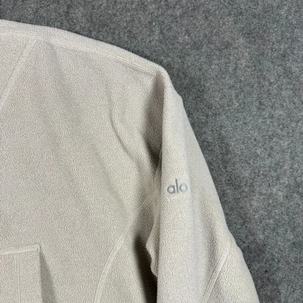 Alo Yoga Fleece Pullover Womens L Bone Quarter Zip Cropped Drawstring Sweatshirt